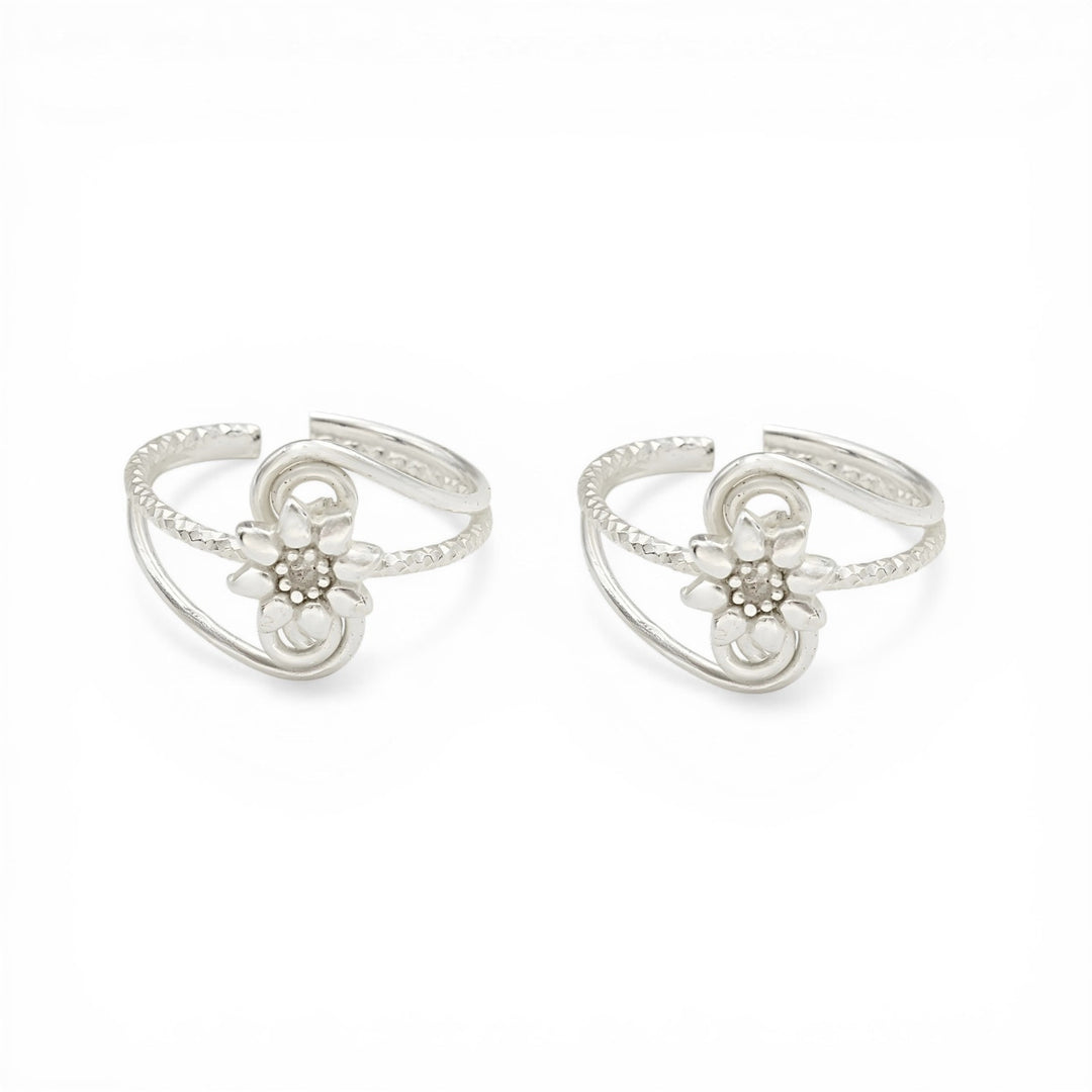 Trendy 925 Real Sterling Silver women Floral Toe Ring - Pair