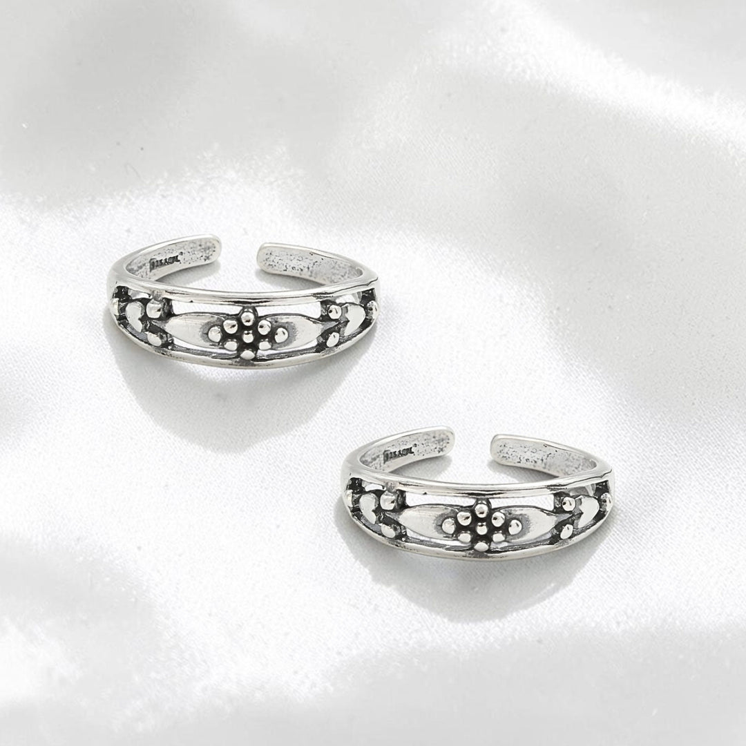 Unique Design Oxidized Women 925 Real Silver Toe Ring - Pair