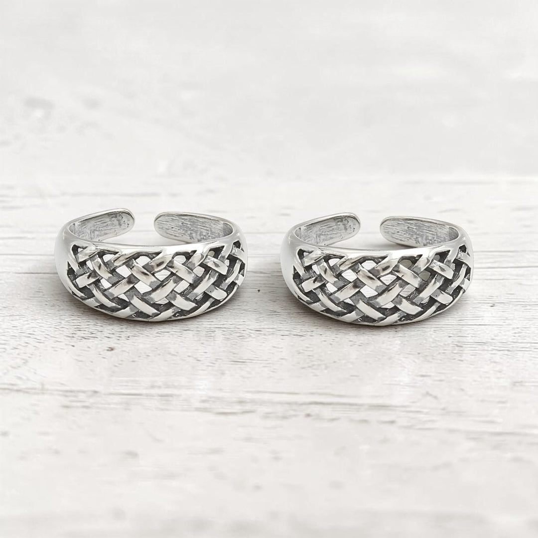 925 Real Silver Braided Weave Adjustable Antique Toe Ring for Women