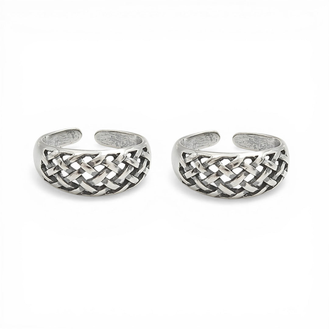 925 Real Silver Braided Weave Adjustable Antique Toe Ring for Women
