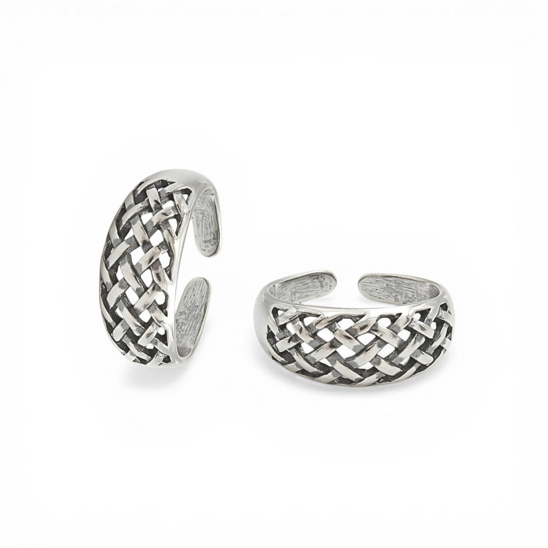925 Real Silver Braided Weave Adjustable Antique Toe Ring for Women