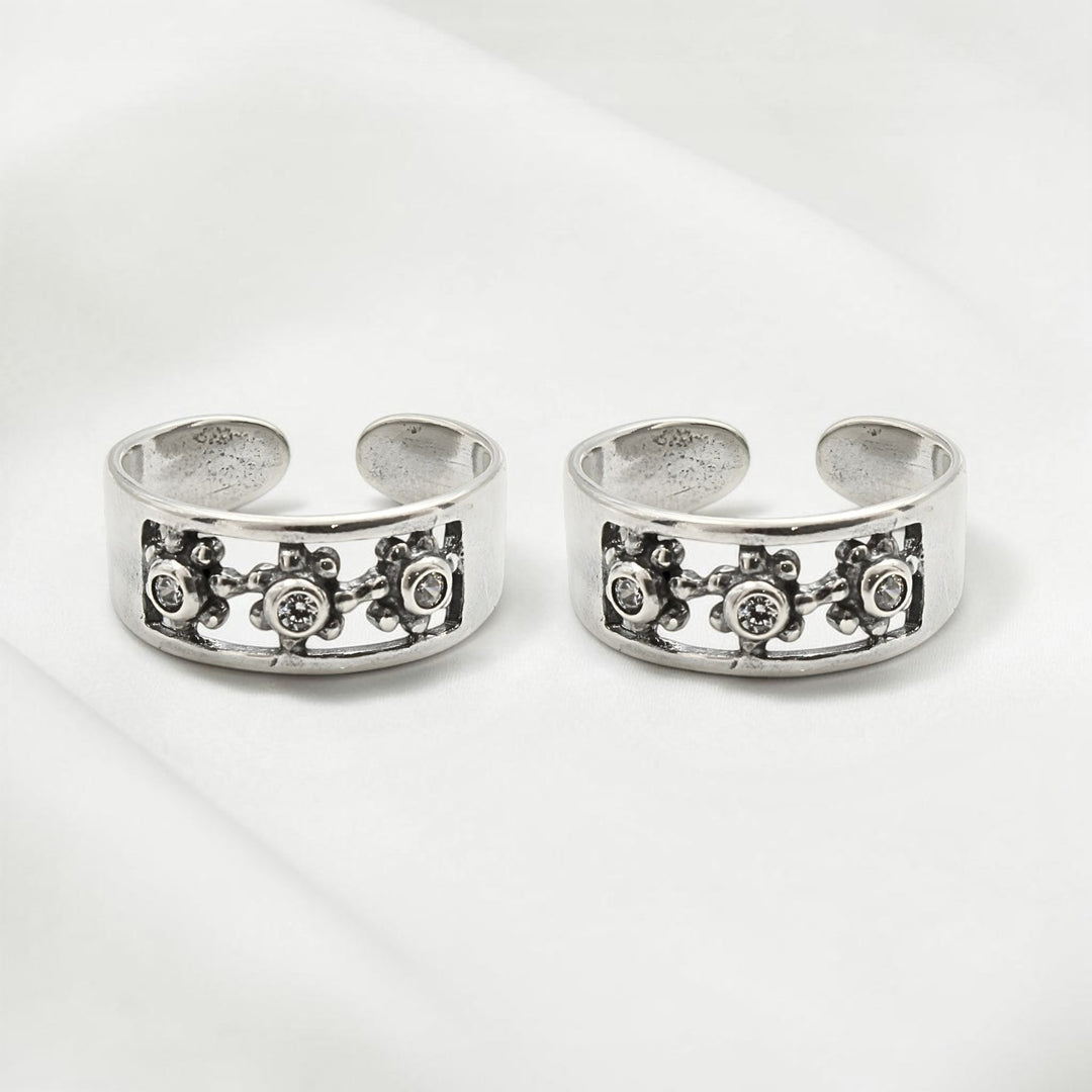 Antique Timeless 925 Real Silver Adjustable White CZ Toe Ring for Women