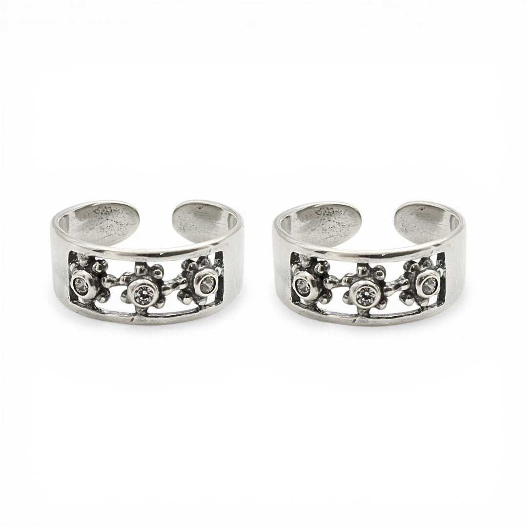 Antique Timeless 925 Real Silver Adjustable White CZ Toe Ring for Women