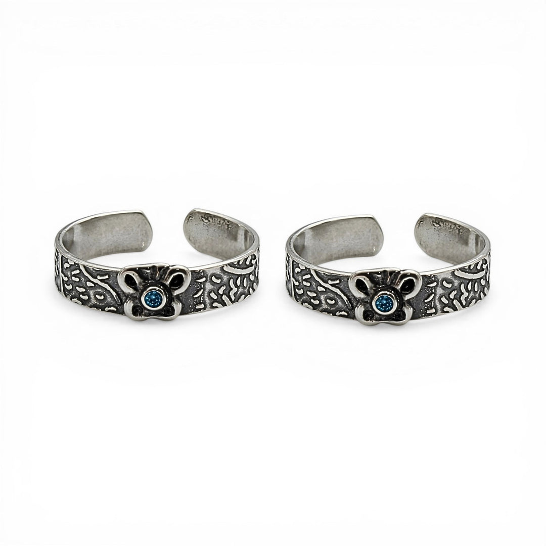 Royal Look Oxidized Women 925 Real Silver Toe Ring - Pair