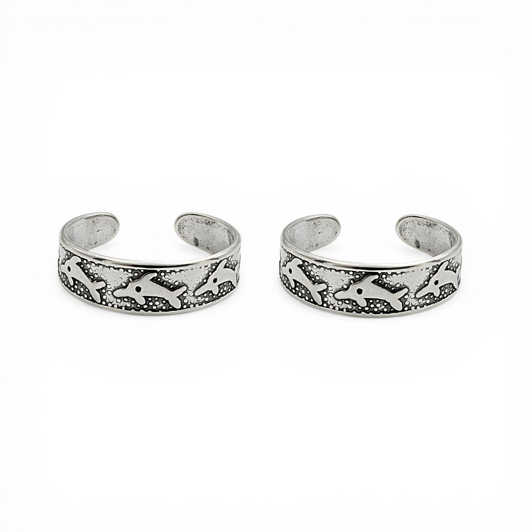 925 Real Silver Women Oxidized Dolphin design Toe Ring - Pair