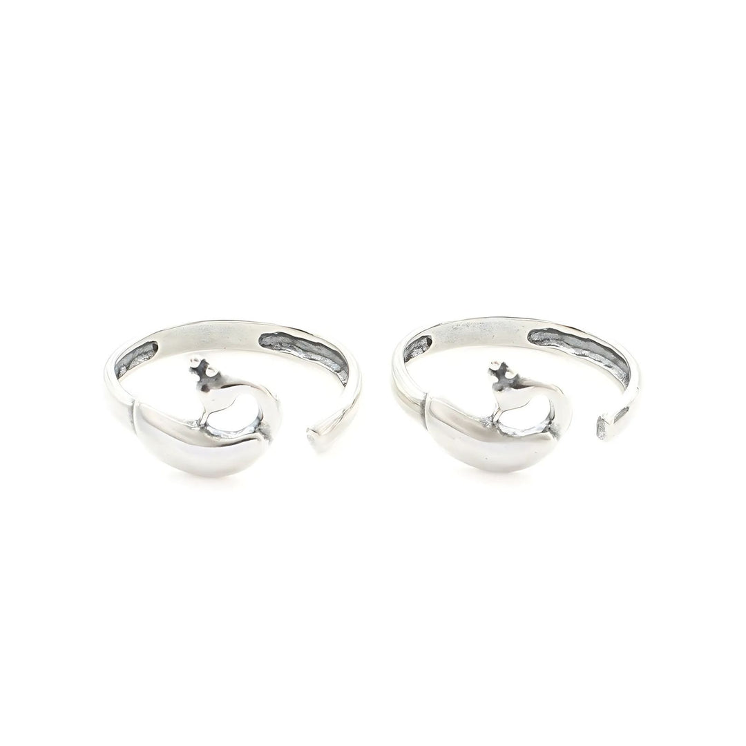 925 Real Sterling Silver women Oxidized  Peacock Pattern Toe Ring - Pair