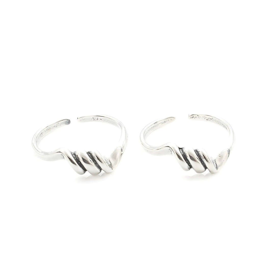 Ethnic 925 Real Sterling Silver women Oxidized Toe Ring - Pair