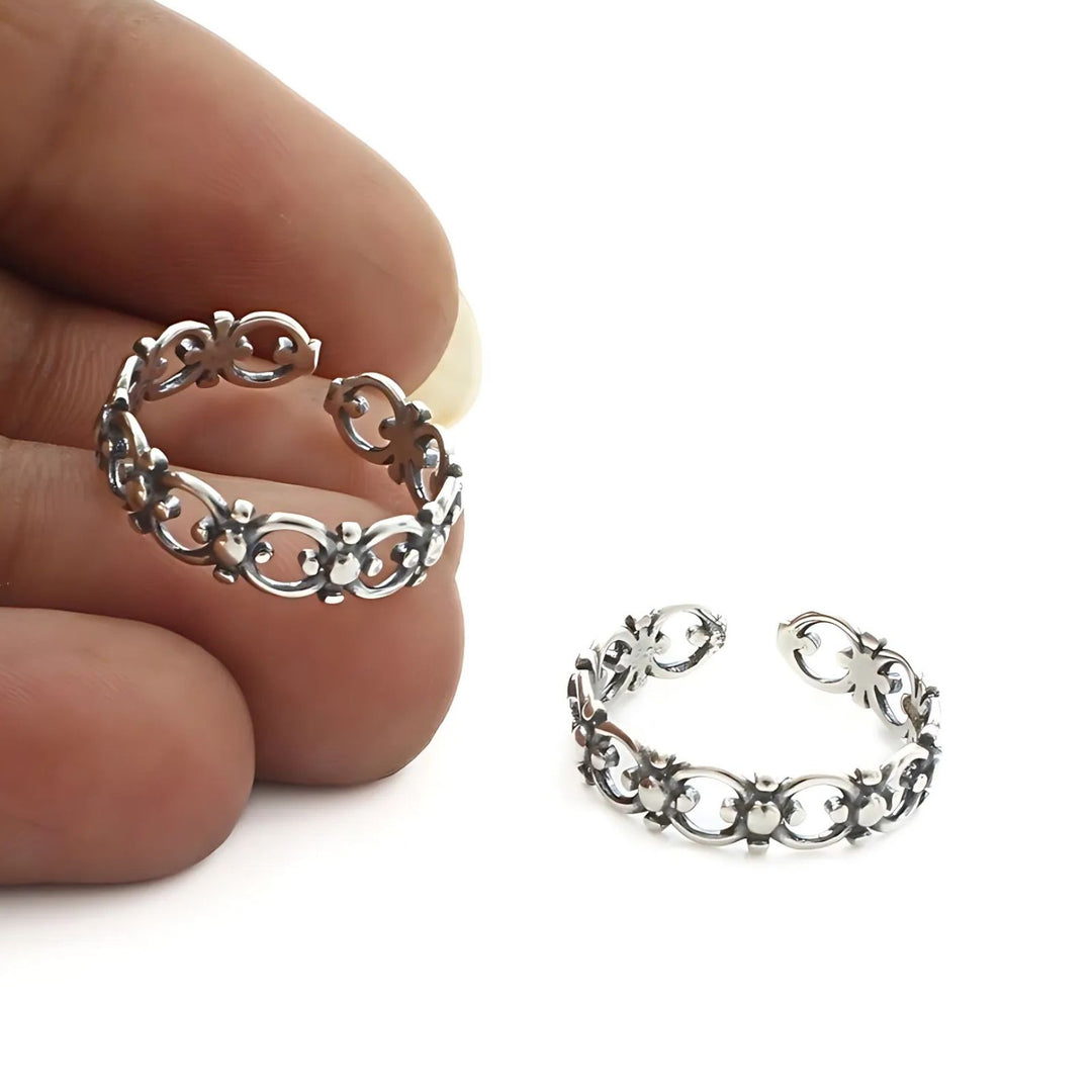 925 Real Sterling Silver women Oxidized Filigree band Toe Ring - Pair