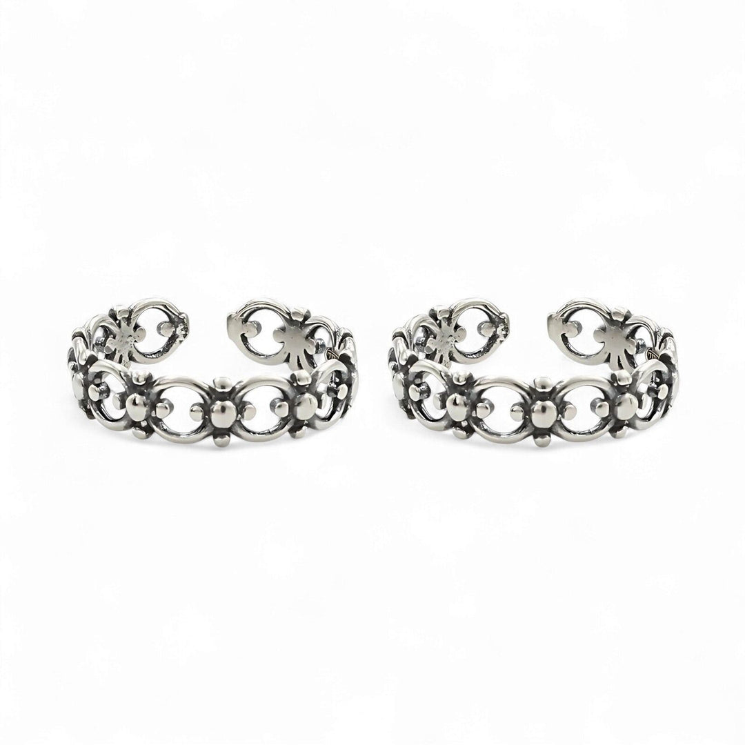 925 Real Sterling Silver women Oxidized Filigree band Toe Ring - Pair