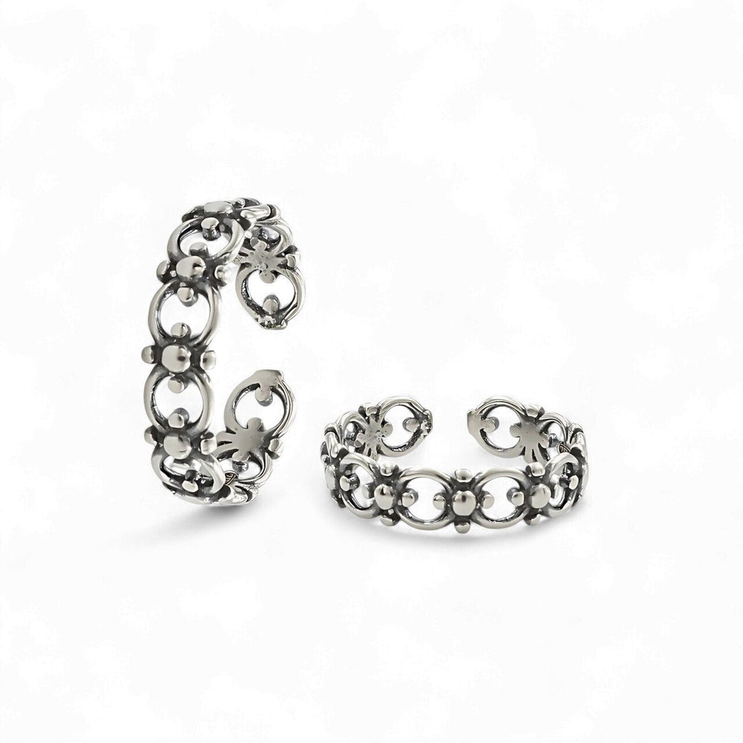 925 Real Sterling Silver women Oxidized Filigree band Toe Ring - Pair