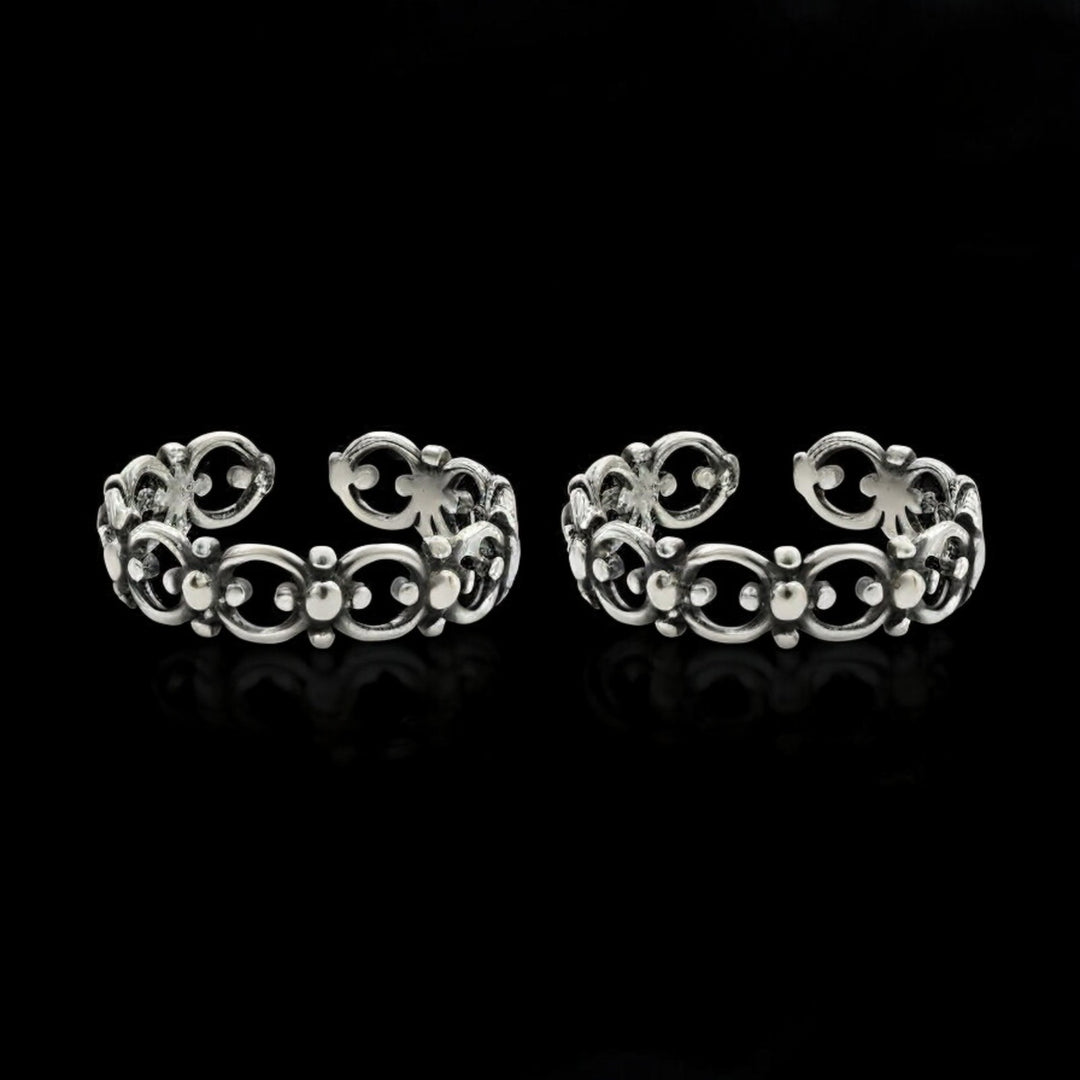 925 Real Sterling Silver women Oxidized Filigree band Toe Ring - Pair