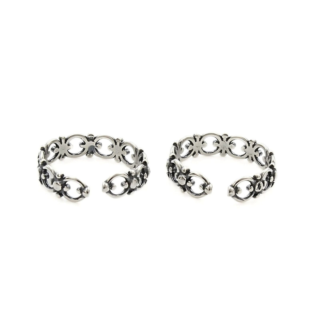 925 Real Sterling Silver women Oxidized Filigree band Toe Ring - Pair