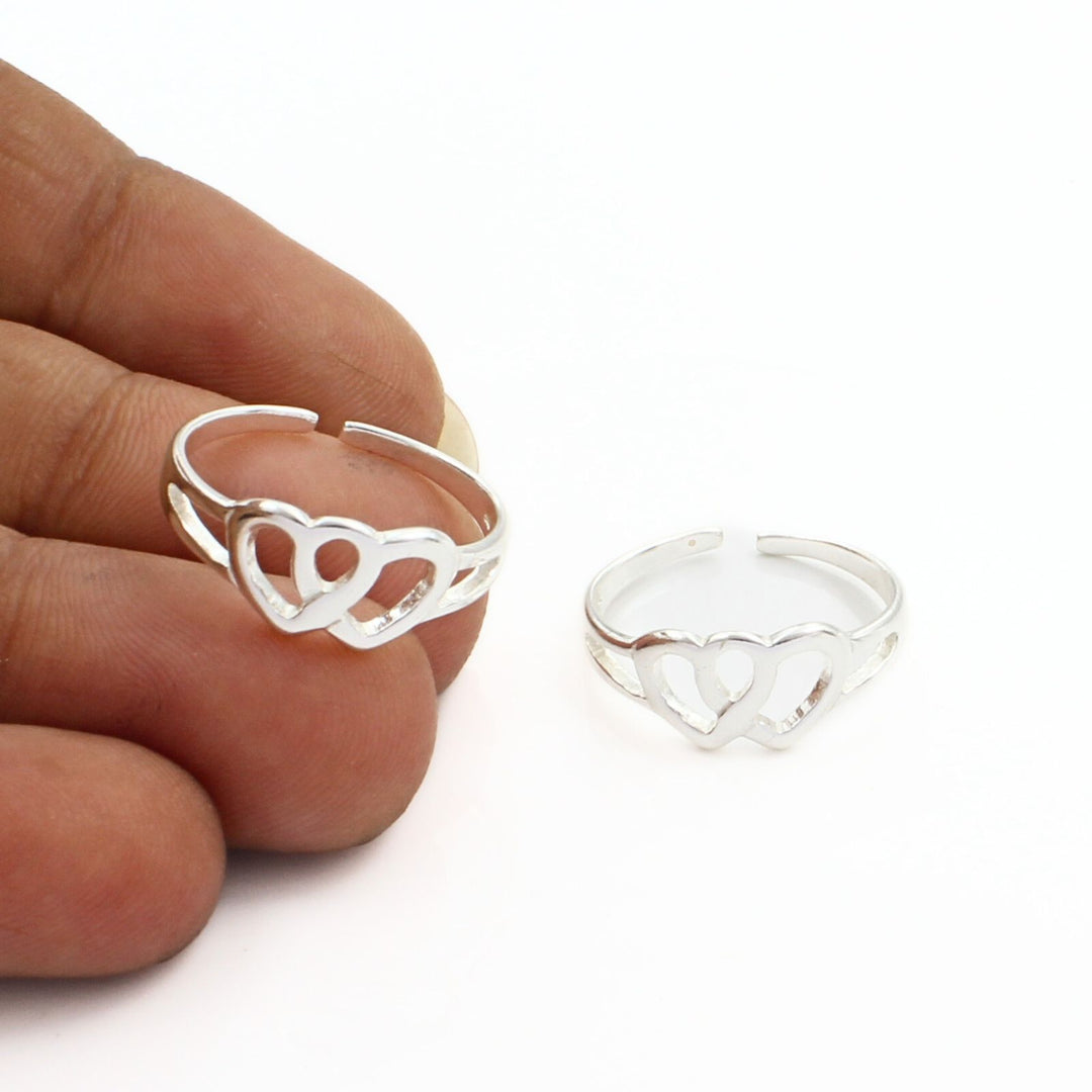 Double heart 925 Real Sterling Silver women Toe Ring - Pair