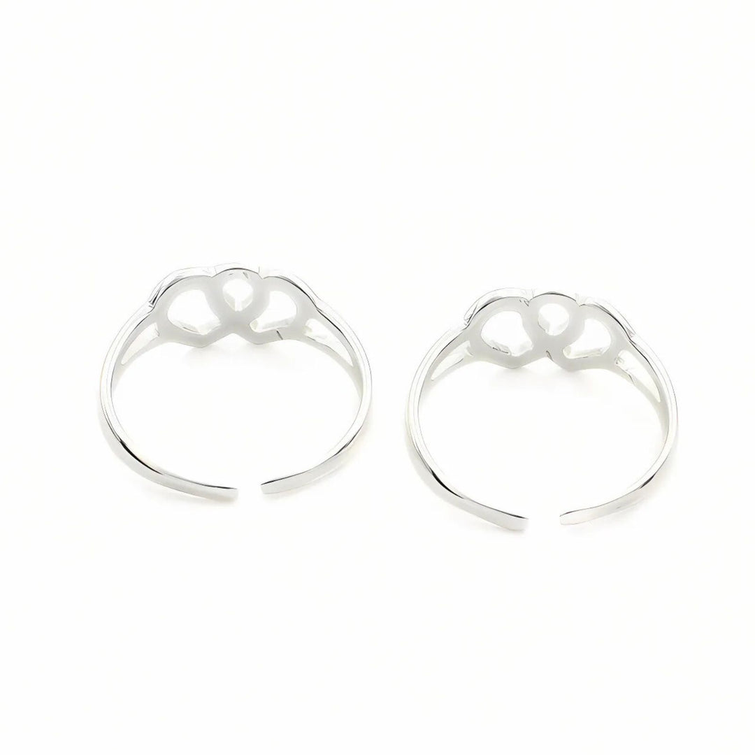 Double heart 925 Real Sterling Silver women Toe Ring - Pair
