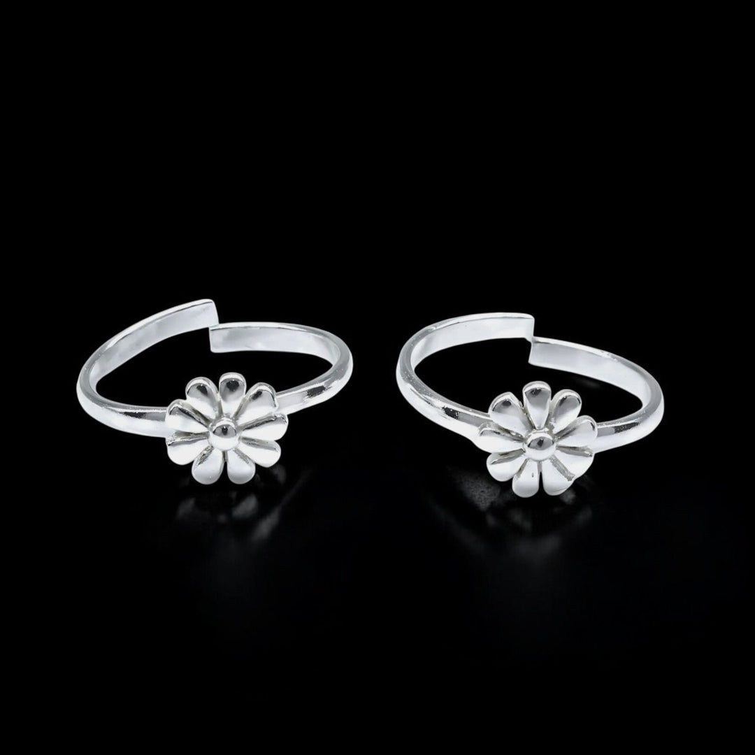 925 Real Sterling Silver Indian women floral style Toe Ring - Pair