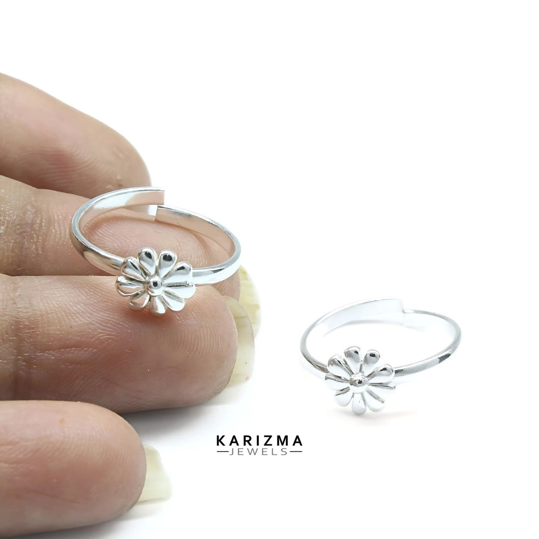925 Real Sterling Silver Indian women floral style Toe Ring - Pair
