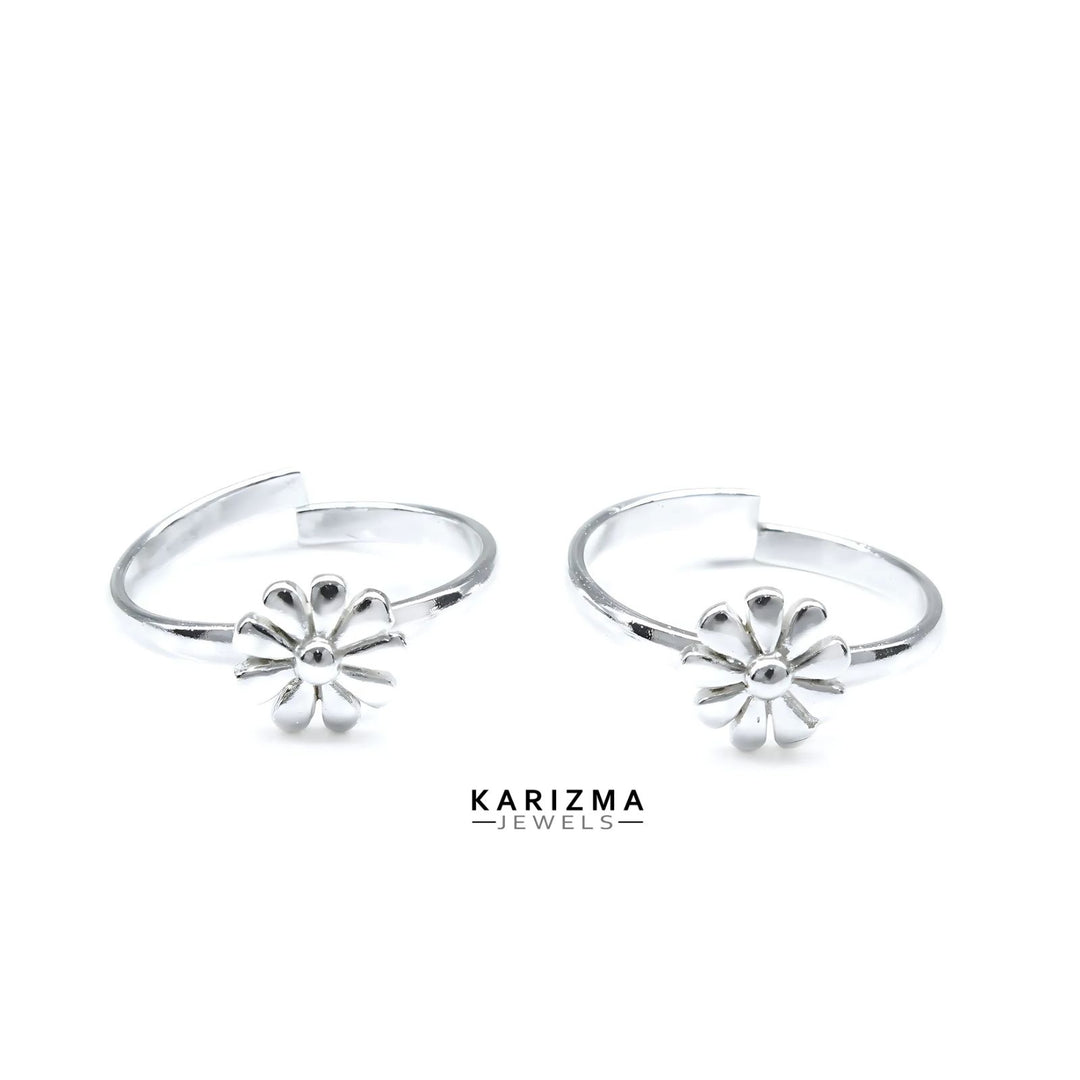 925 Real Sterling Silver Indian women floral style Toe Ring - Pair