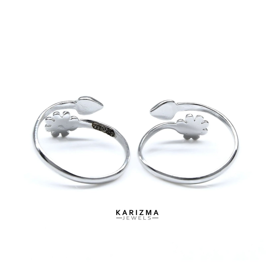 925 Real Sterling Silver Indian women Enamel Heart Floral style Toe Ring - Pair