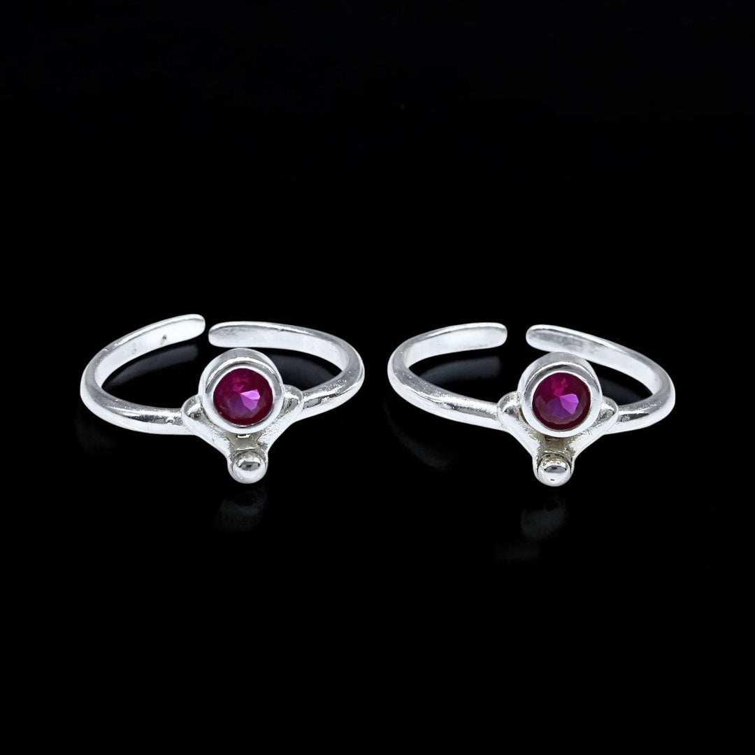 Daily Wear 925 Real Sterling Silver Indian women Pink CZ Toe Ring - Pair