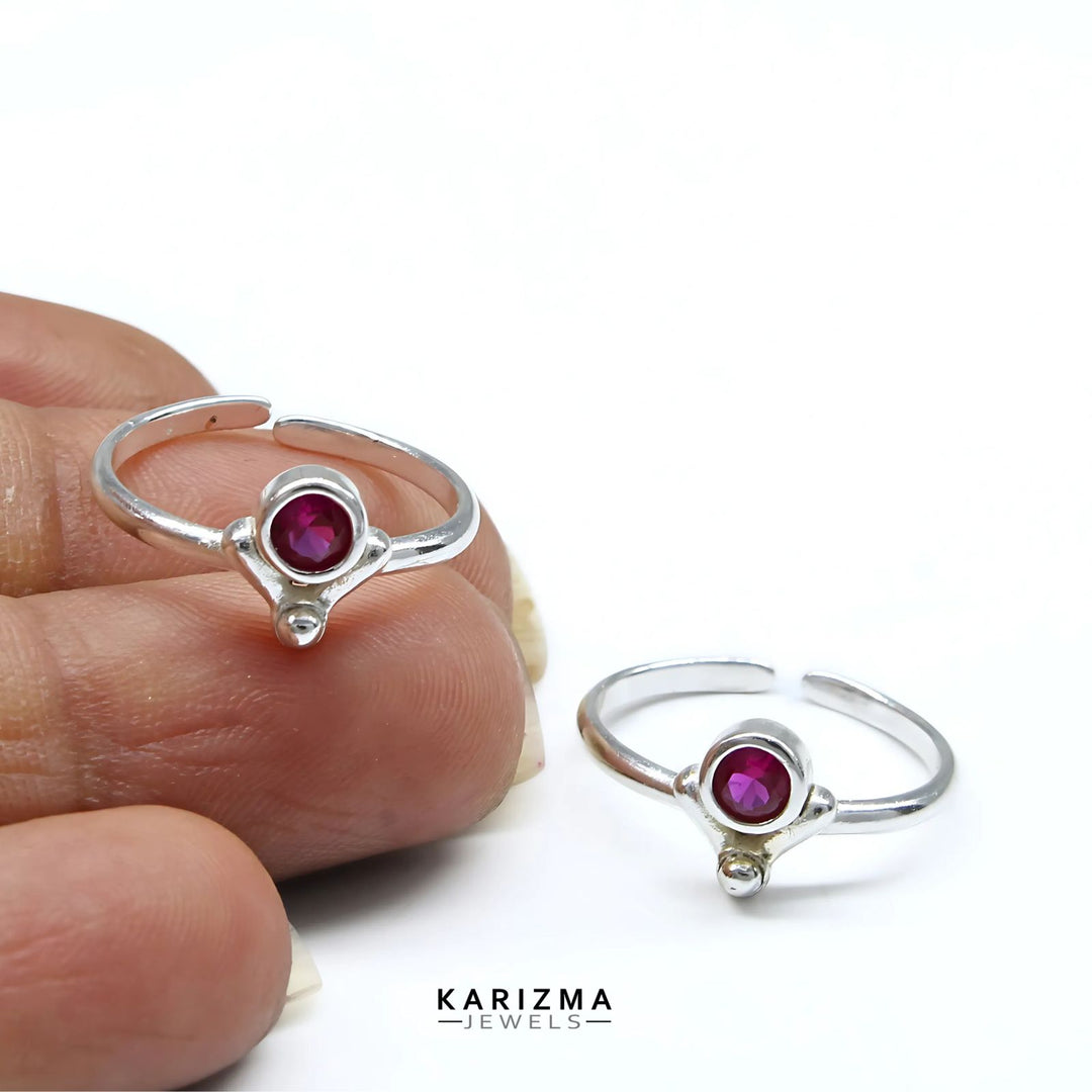 Daily Wear 925 Real Sterling Silver Indian women Pink CZ Toe Ring - Pair