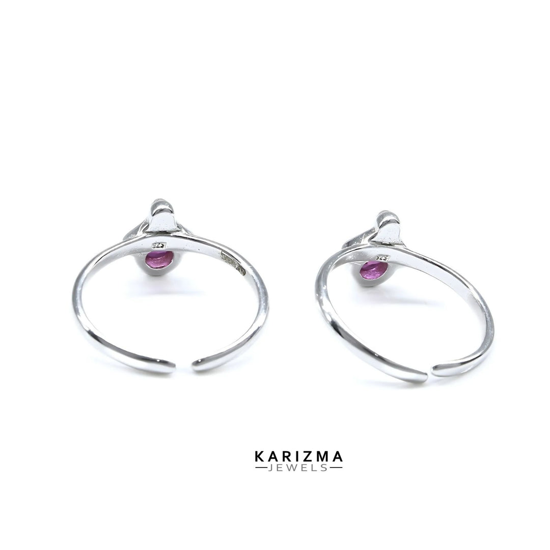 Daily Wear 925 Real Sterling Silver Indian women Pink CZ Toe Ring - Pair