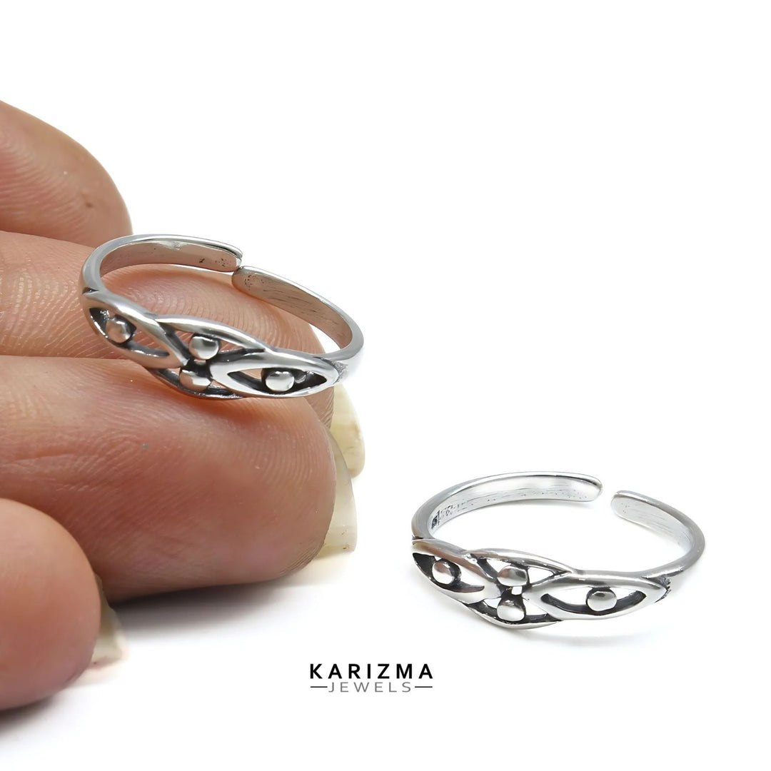 Traditional 925 Real Sterling Silver women Adjustable Oxidized Toe Ring - Pair