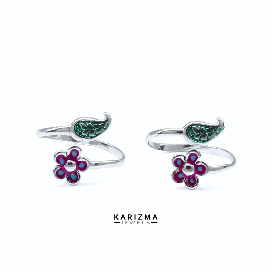 925 Real Sterling Silver women Adjustable Excellent Enamel Toe Ring - Pair