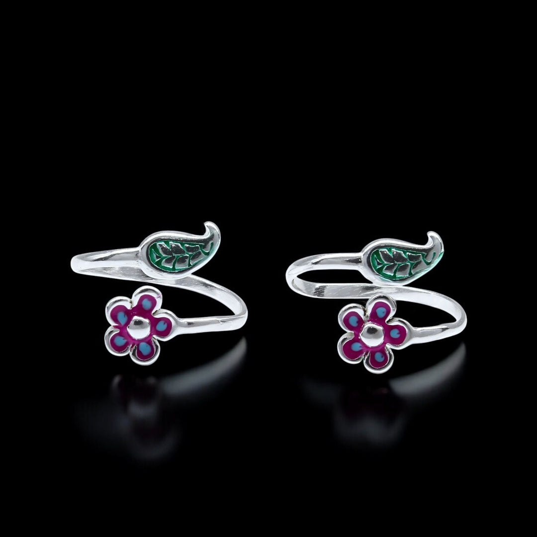 925 Real Sterling Silver women Adjustable Excellent Enamel Toe Ring - Pair