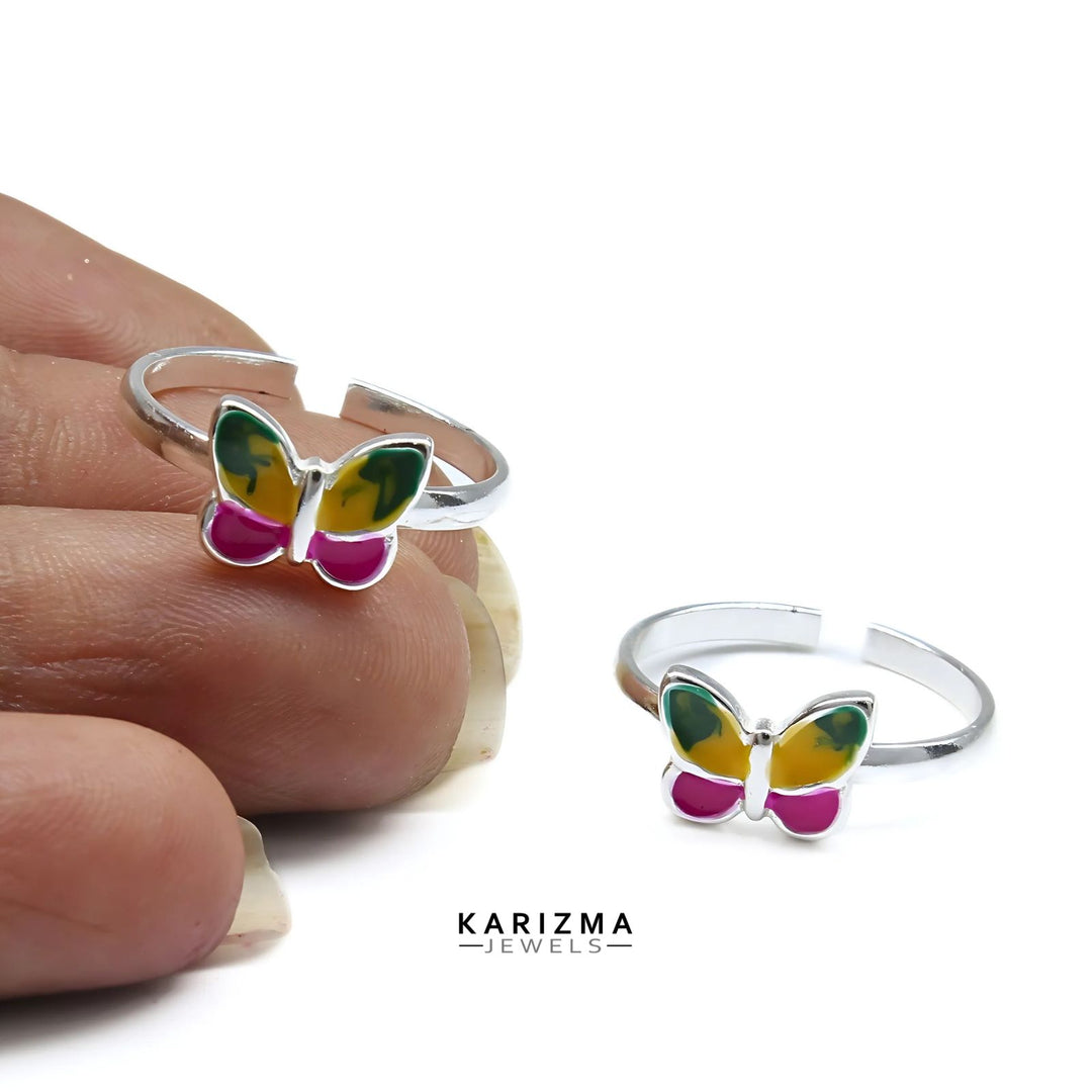 925 Real Sterling Silver women pretty Enamel Butterfly Toe Ring - Pair