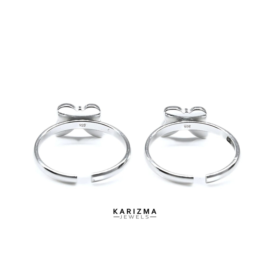 925 Real Sterling Silver women pretty Enamel Butterfly Toe Ring - Pair