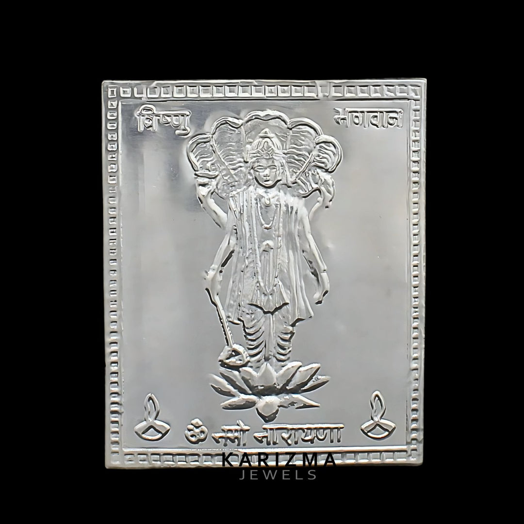 Pure Silver Vishnu Ji ki Paatdi Statue On Silver Sheet for Pooja/ Wealth