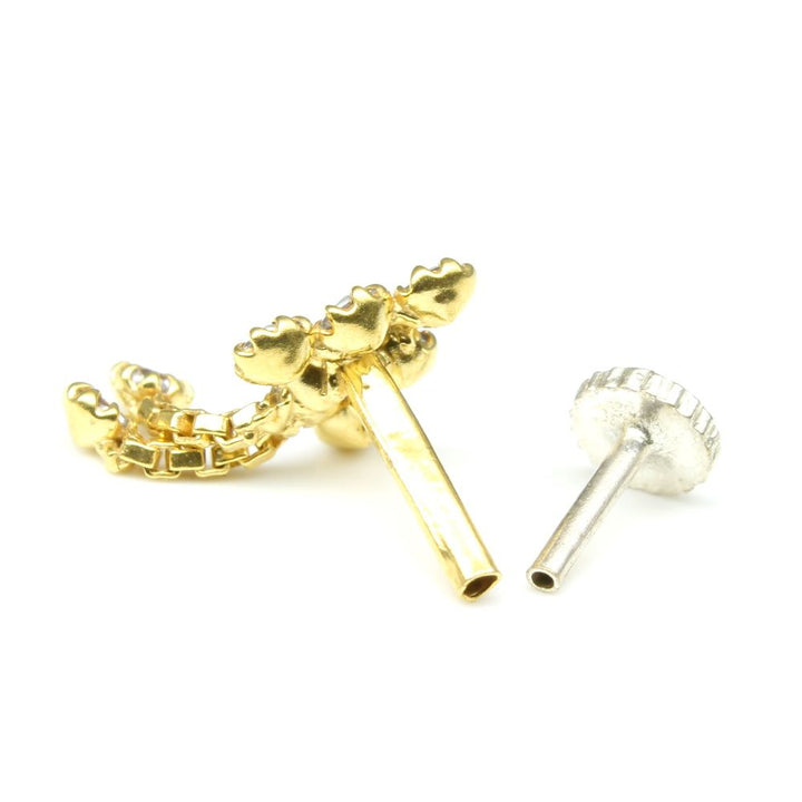Triangle dangle Nose ring White CZ studded gold plated Nose stud push pin