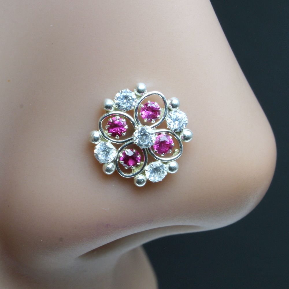 daisy-indian-925-sterling-silver-multi-color-cz-studded-corkscrew-nose-ring-22g-10292