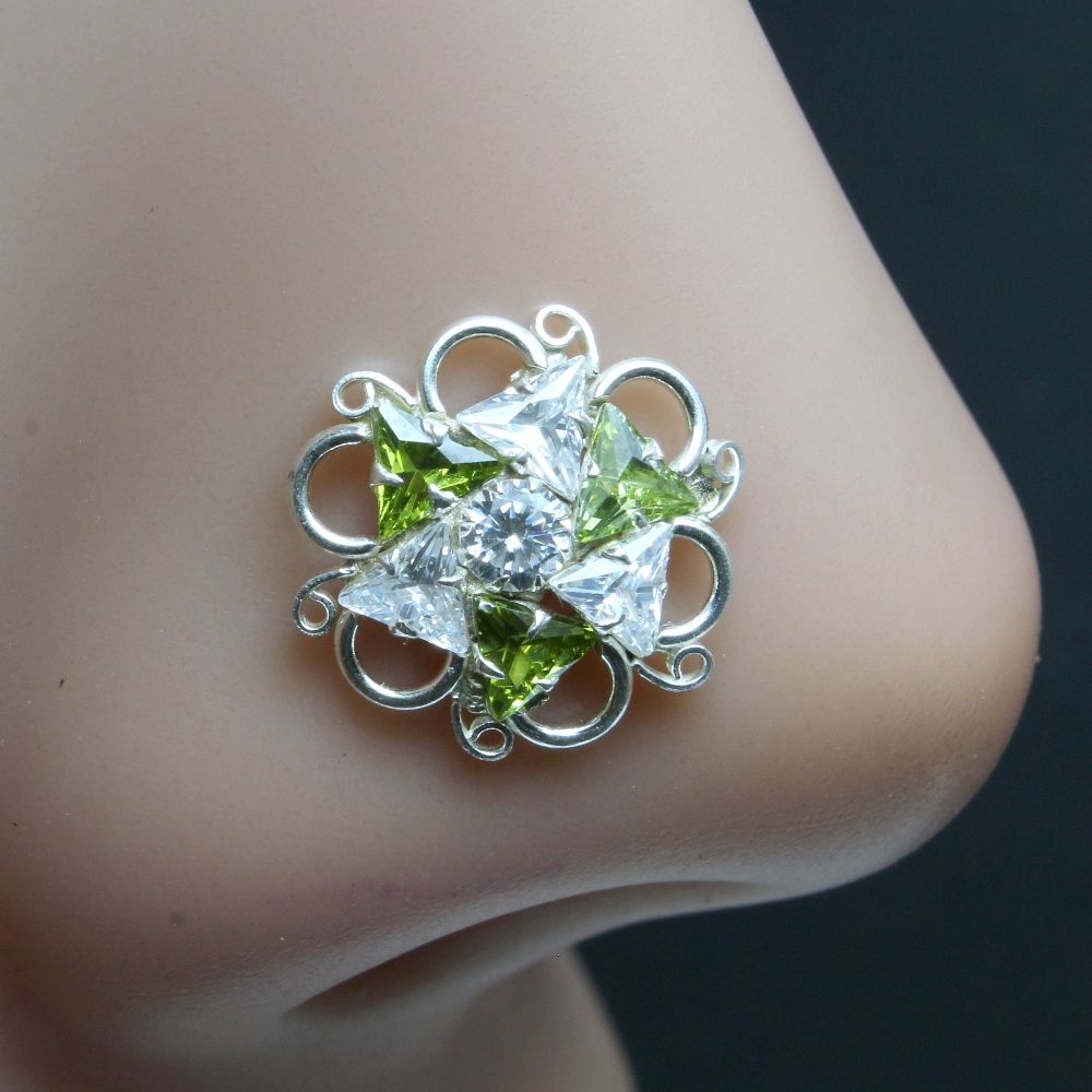 ethnic-indian-925-sterling-silver-green-white-cz-studded-corkscrew-nose-ring-22g-10311