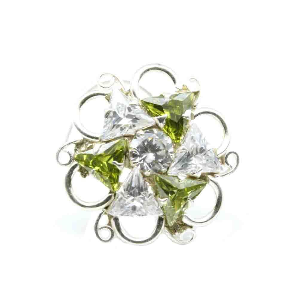Flower Indian 925 Sterling Silver Green White CZ Studded Corkscrew nose ring 22g