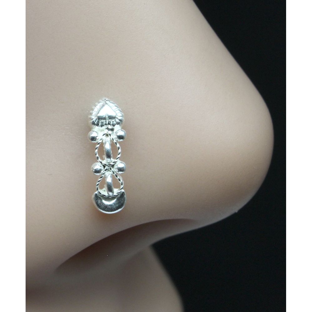 Sterling Silver nose stud, Body Piercing Jewelry Indian Nose ring Push Pin