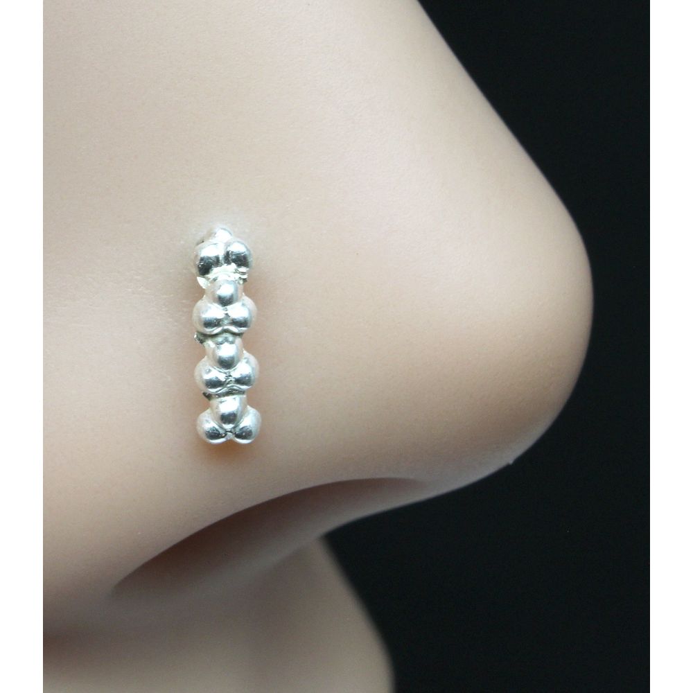 Indian 925 Sterling Silver Nose Stud, corkscrew piercing nose ring L Bend 22g