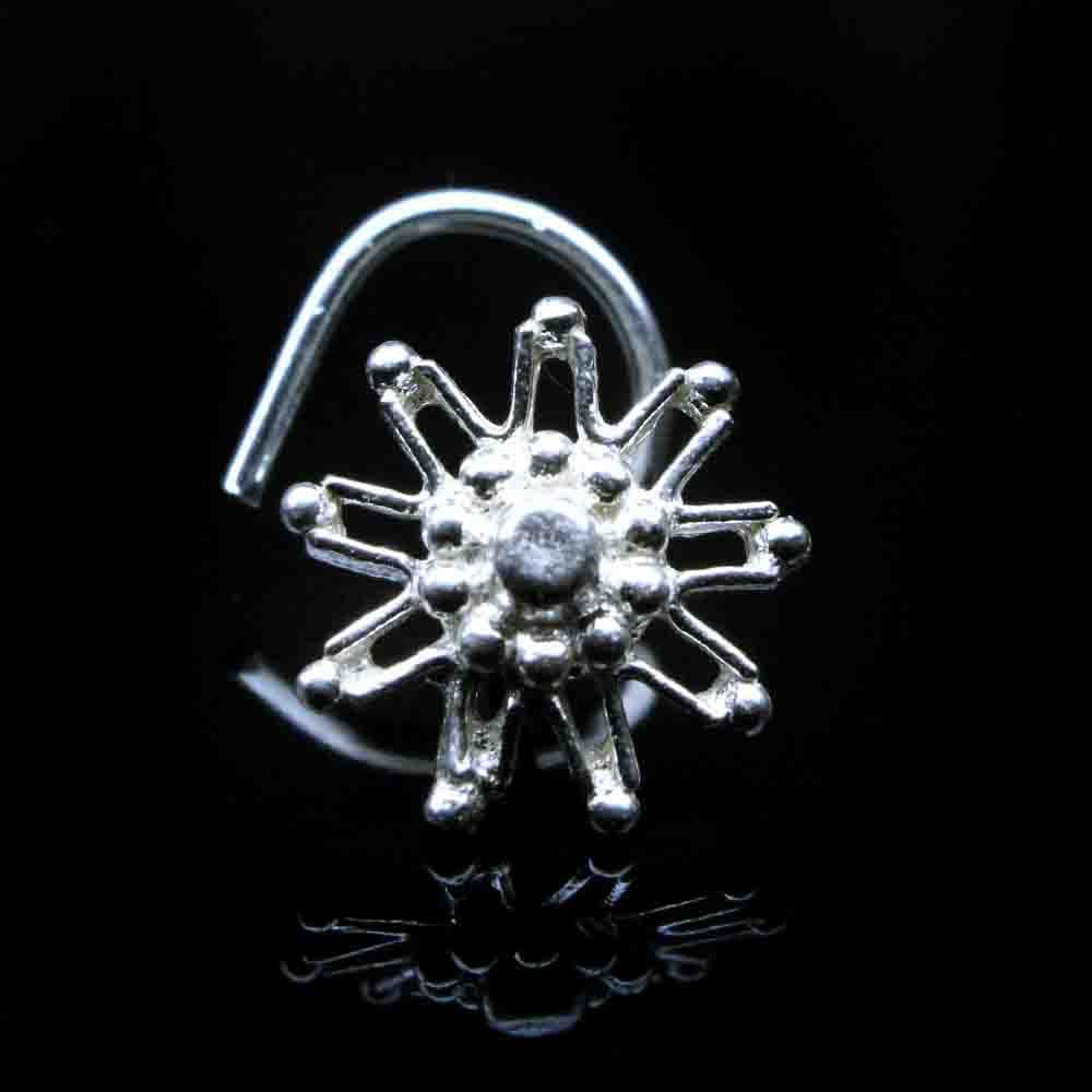 Daisy  925 Sterling Silver Nose Stud, corkscrew piercing nose ring L Bend 22g