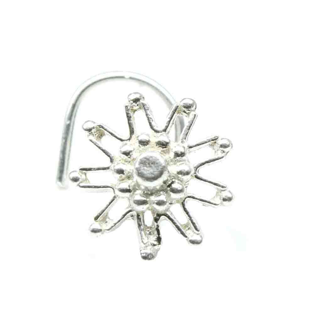 Daisy  925 Sterling Silver Nose Stud, corkscrew piercing nose ring L Bend 22g