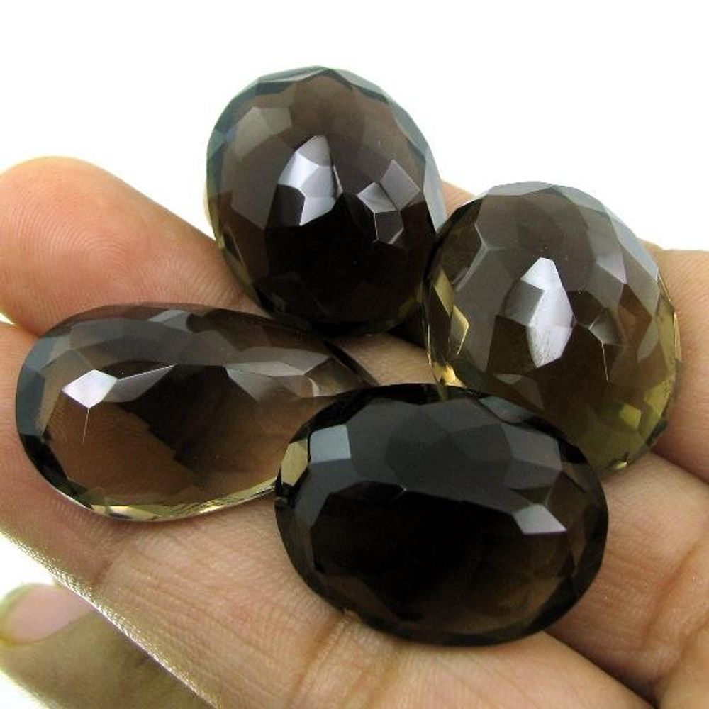 125Ct 4pc Wholesale Lot Natural Oval Pear Faceted SMOKY QUARTZ Rock Crystal Gems