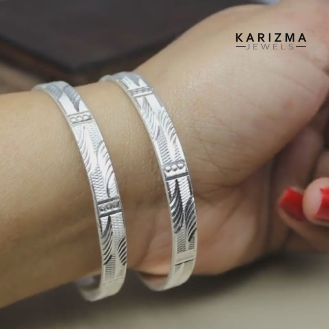 Indian Real Sterling Silver Women Bangles Bracelet Kangan - Pair