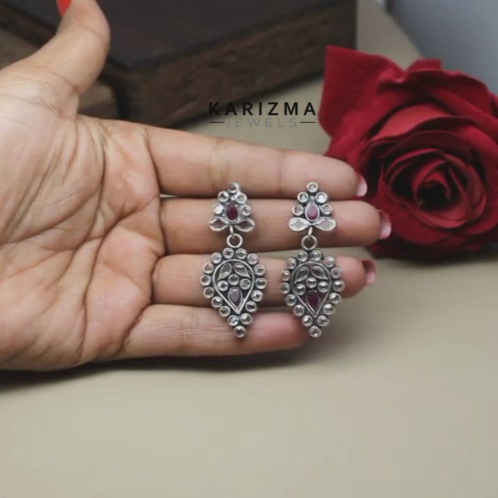 Cute Ethnic Traditional Style Real Silver Pink White CZ Dangle Earrings