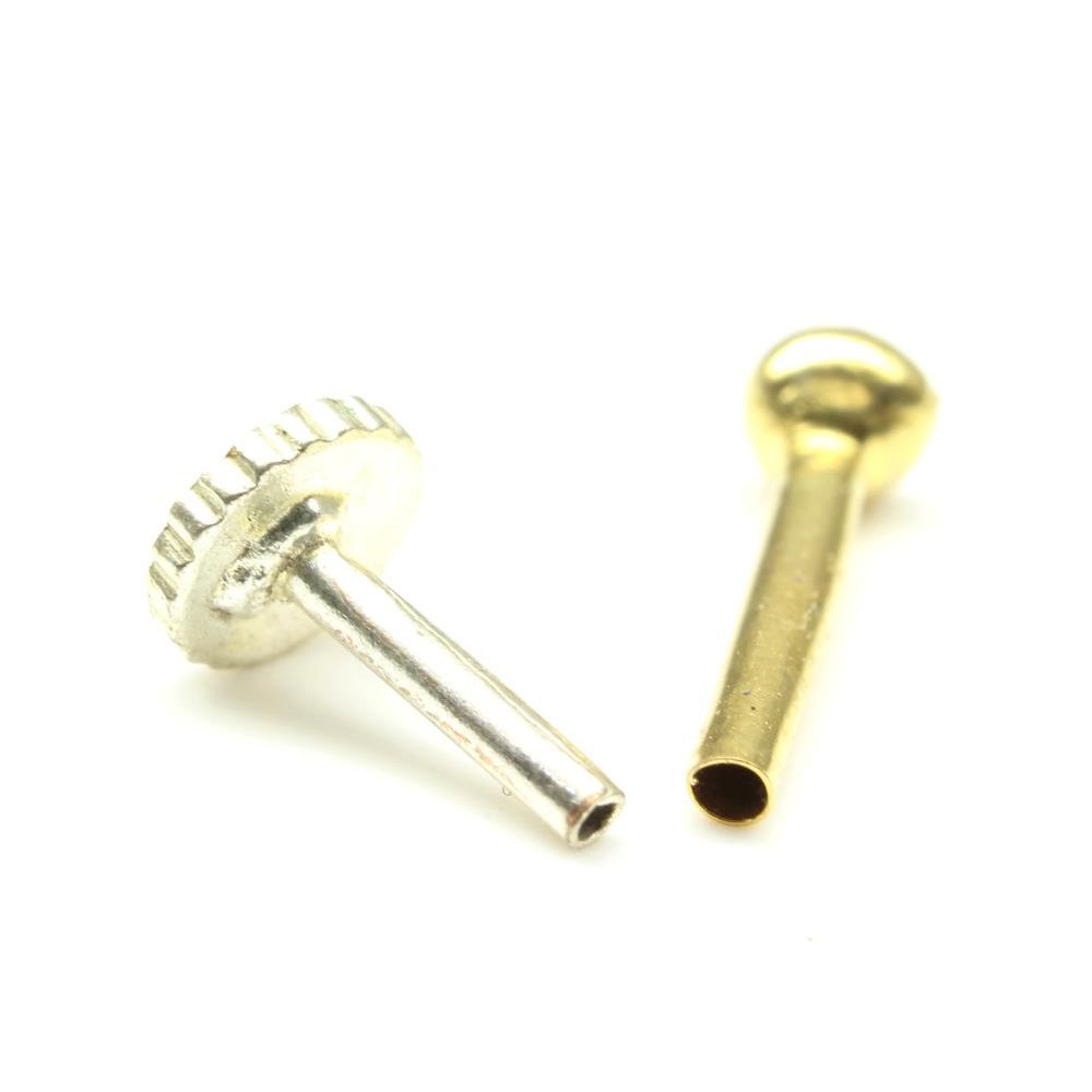 Tiny Real Gold White CZ Piercing Nose Stud Nose Pin Solid 14k Yellow Gold