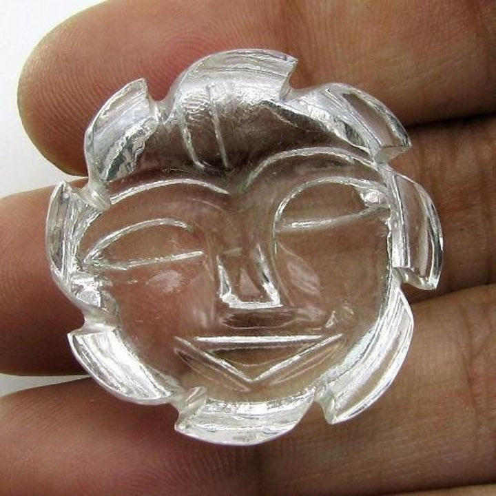 67.8Ct Natural Clear Crystal Quartz Sphetic Carved Lord Surya Sun Religious Gift