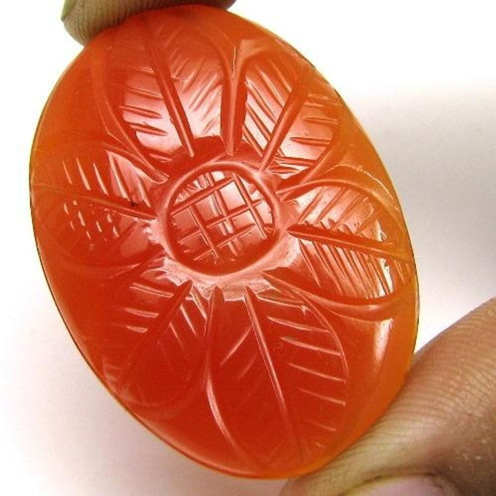 45.3Ct  Natural Orange Carnelian Agate Fine Oval Carved Gemstone