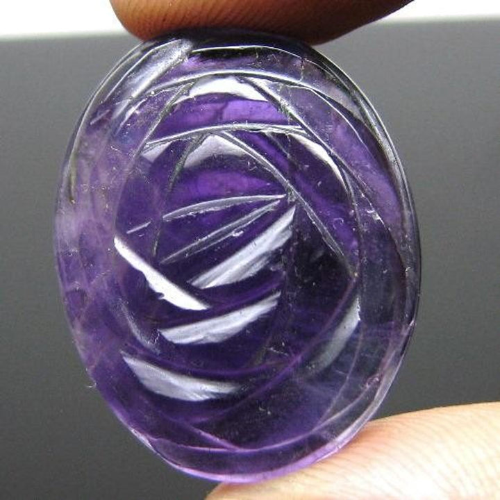 26.6Ct Natural Purple Amethyst Carved Oval Faceted Gemstone