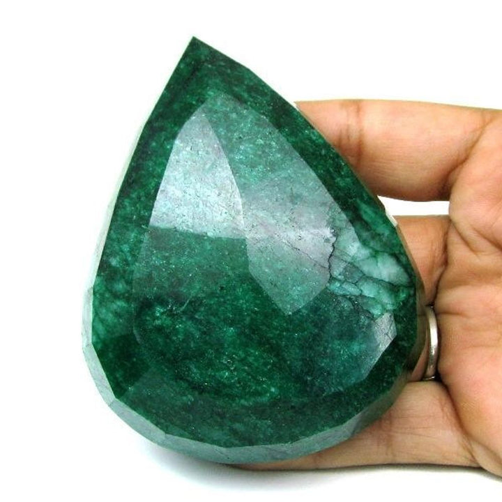 Rare Huge 917Ct Natural Brazilian Green Emerald Pear Shape Faceted Gemstone