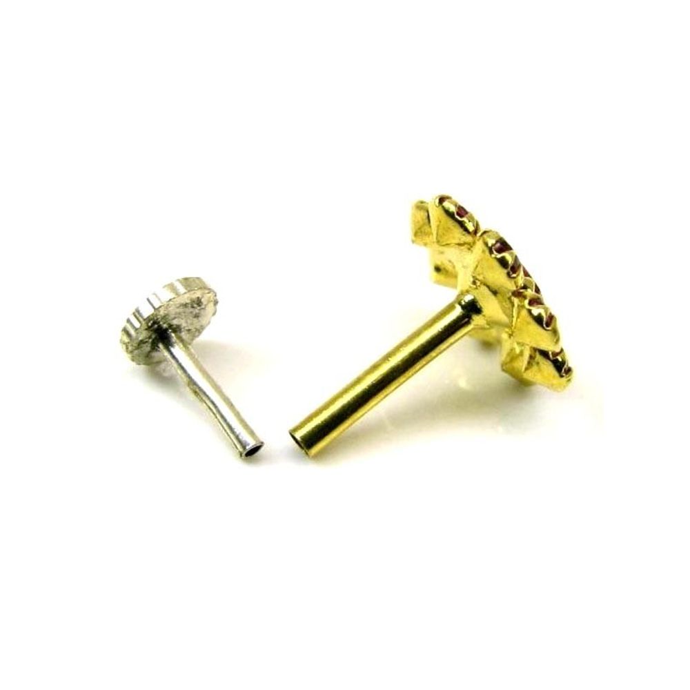 Indian Style Designer Pink CZ Body Piercing Jewelry Nose stud Pin Solid Real 14k Yellow Gold