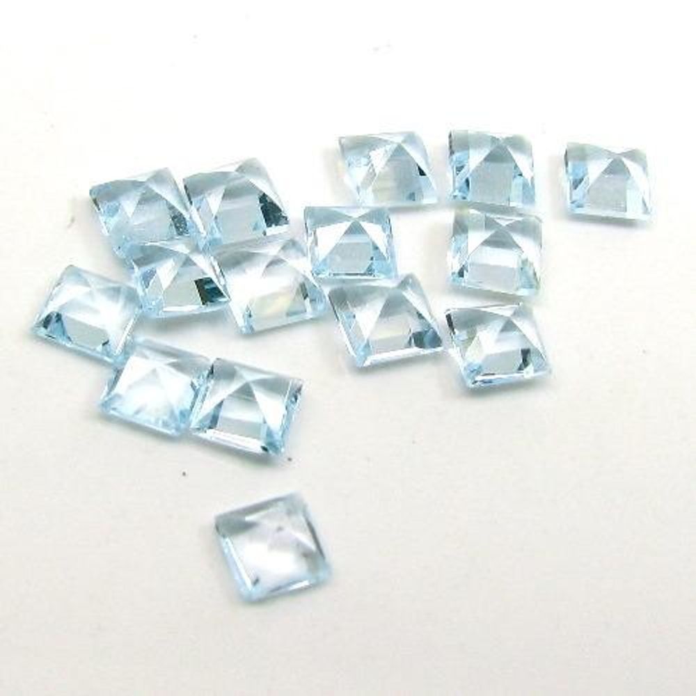 8Ct 20pc 4mm Natural Blue Topaz Setting Square Faceted Gemstones