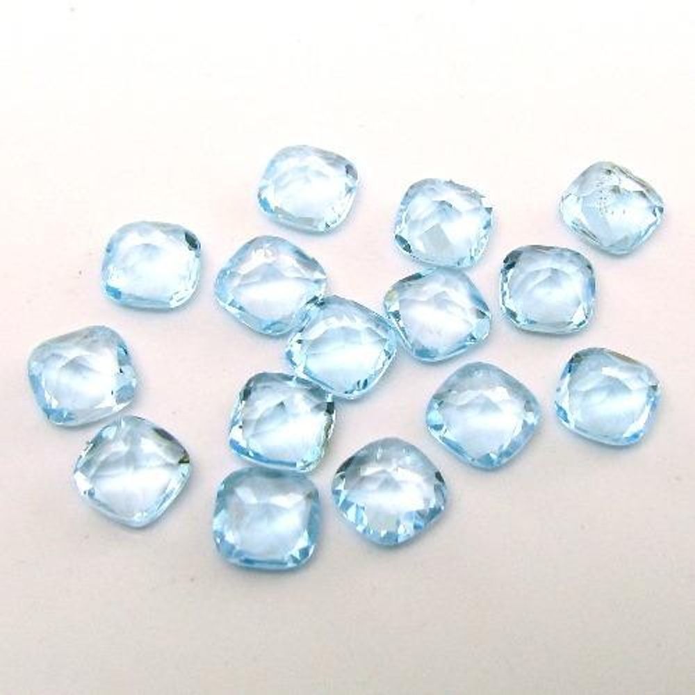 18.1Ct 20pc 6mm Natural Blue Topaz Setting Cushion Faceted Gemstones